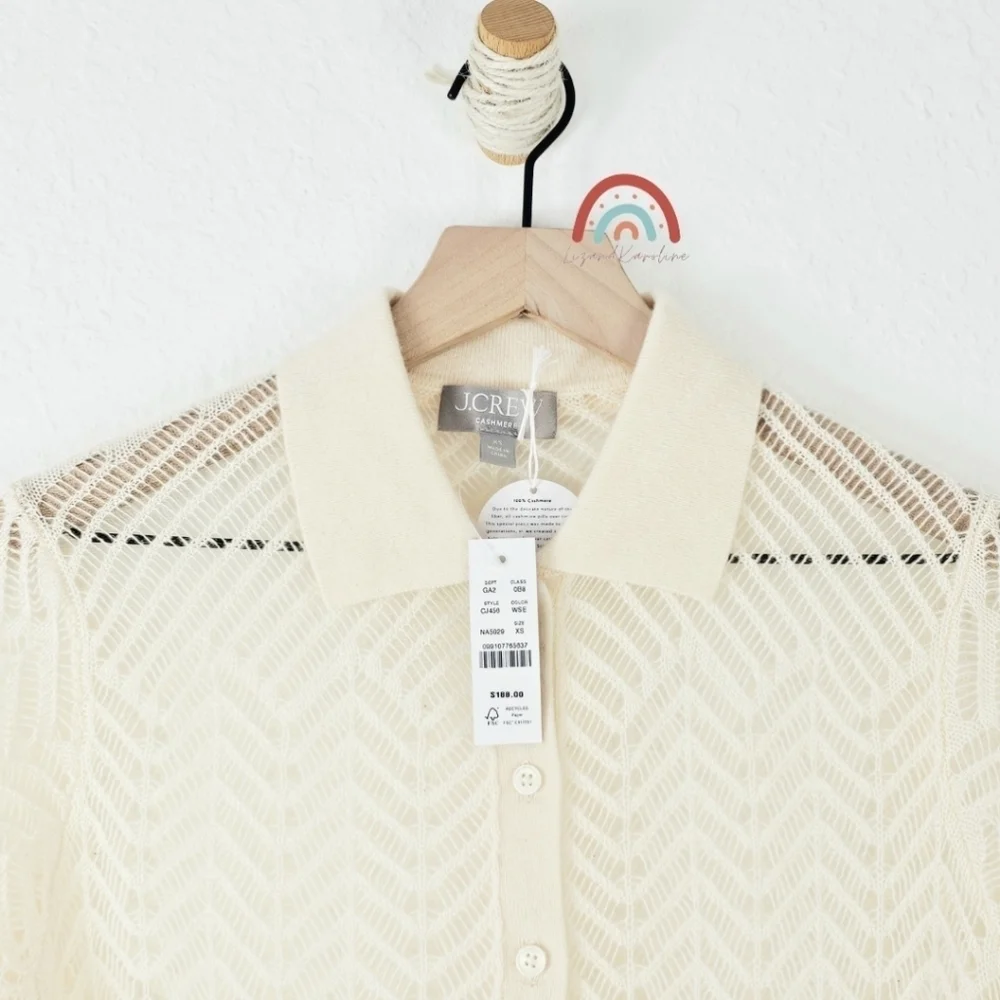 New! J. Crew Cashmere Sheer Pointelle Button-up Short Sleeve Cardigan